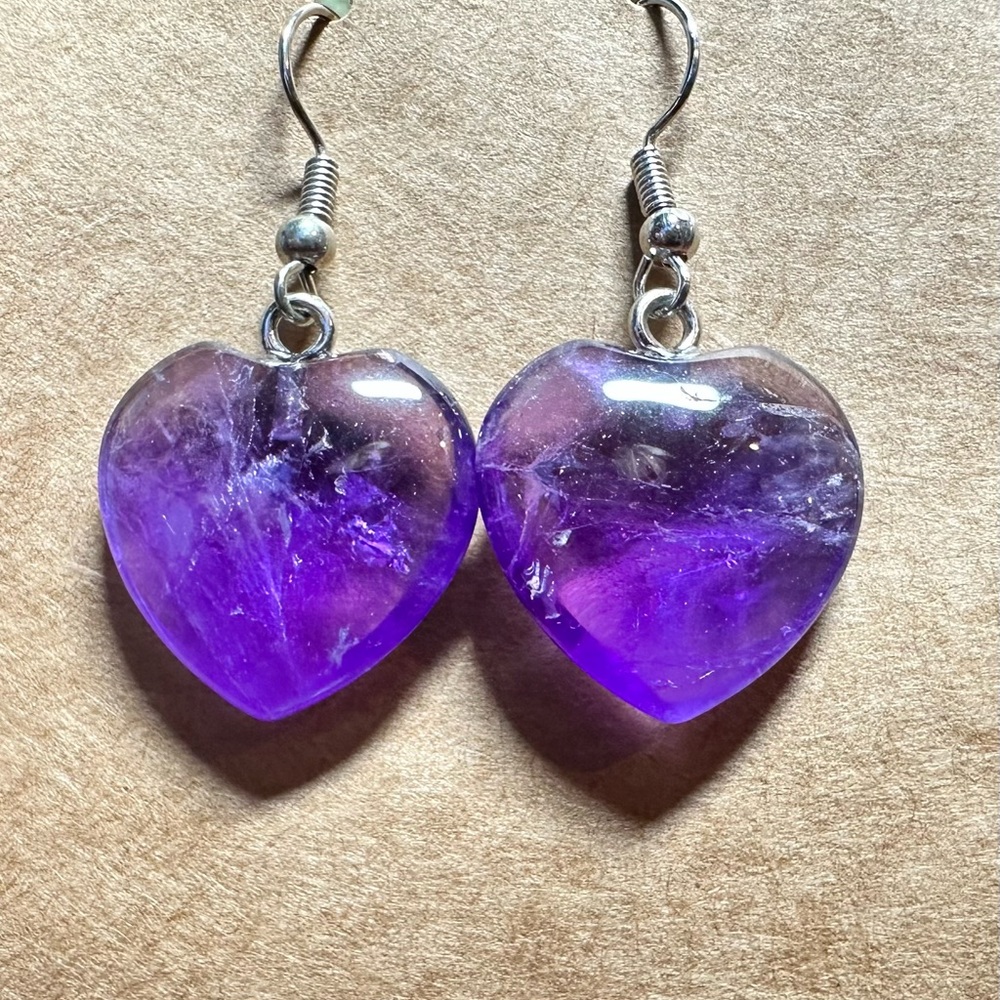 Amethyst Heart Earrings. Beautiful hearts on stainless steel fish hooks